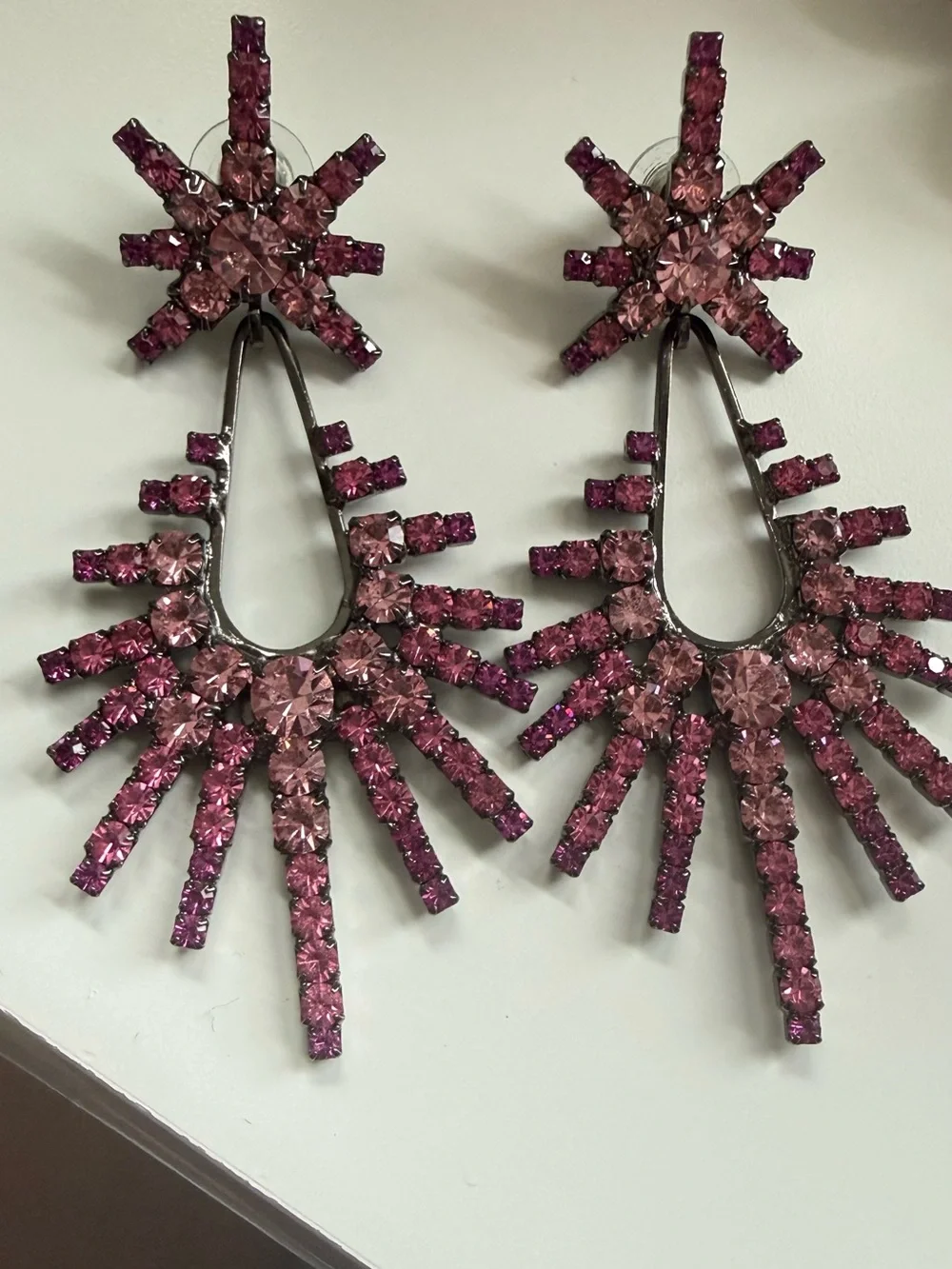 Pink Crystal Starburst Drop Earrings - Picture 4 of 6